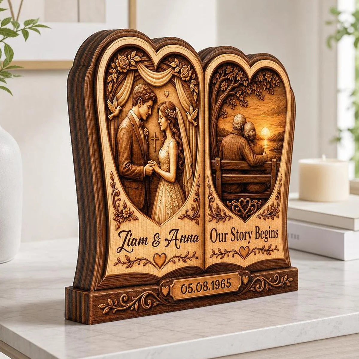 Our Story Begins Personalized Wooden Block - Custom Anniversary Keepsake Gift for Couples