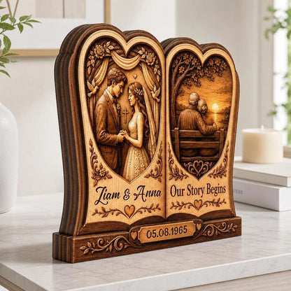 Our Story Begins Personalized Wooden Block - Custom Anniversary Keepsake Gift for Couples