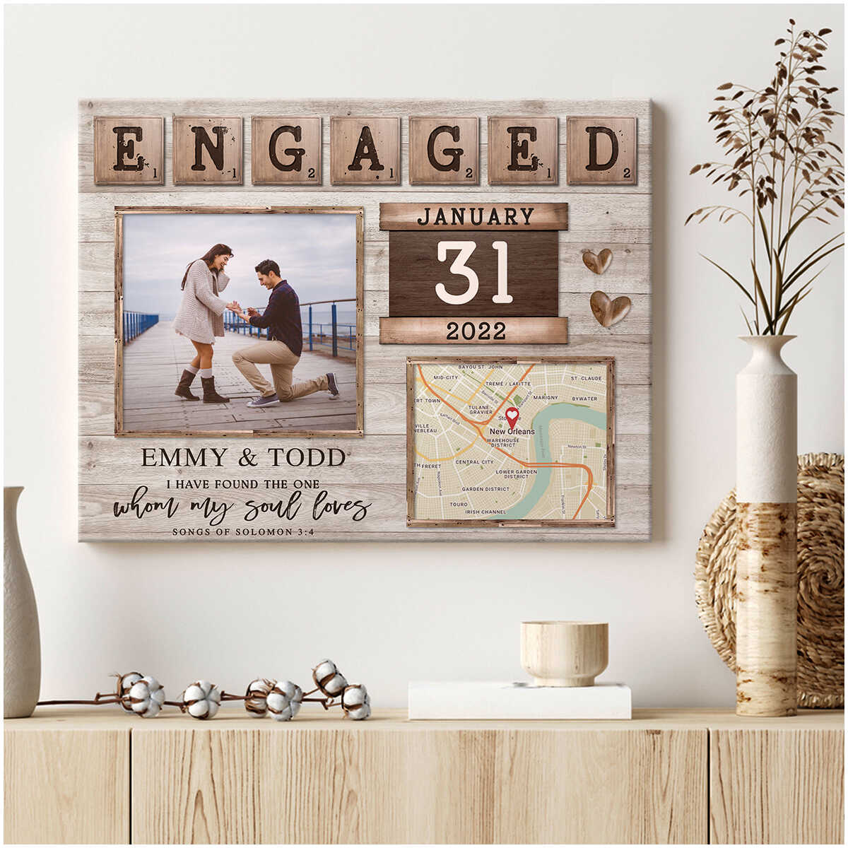 Canvas / Poster material and size view - Custom Engagement Map Canvas