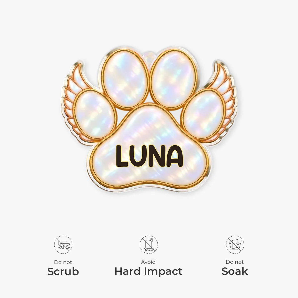 Angel Wings Paw Print Personalized Pet Memorial Acrylic Ornament - Christmas Keepsake for Dog Lovers