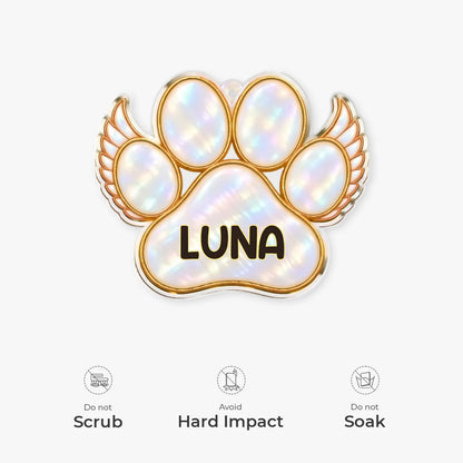 Angel Wings Paw Print Personalized Pet Memorial Acrylic Ornament - Christmas Keepsake for Dog Lovers
