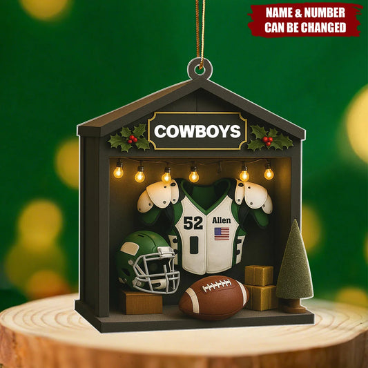Custom Football Locker Room Acrylic Ornament - Personalized Player Name & Number Gift