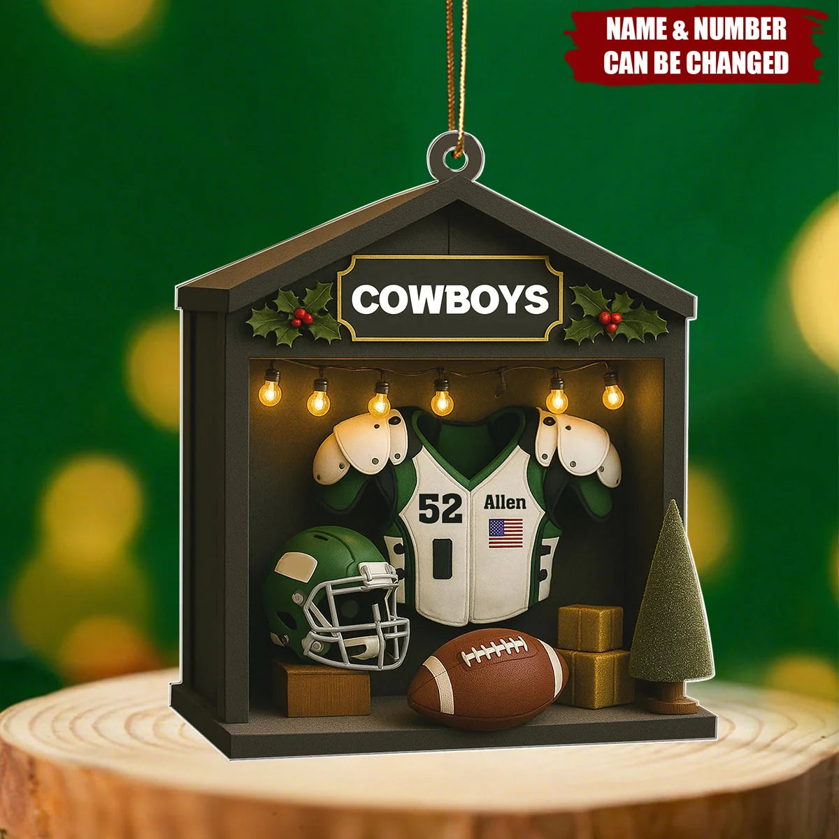 Custom Football Locker Room Acrylic Ornament - Personalized Player Name & Number Gift