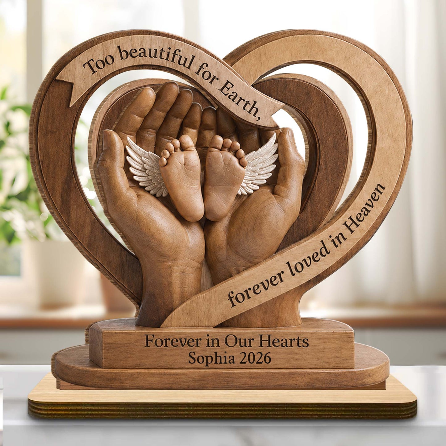 Too Beautiful For Earth - Personalized Wooden Plaque Memorial Gift for Baby