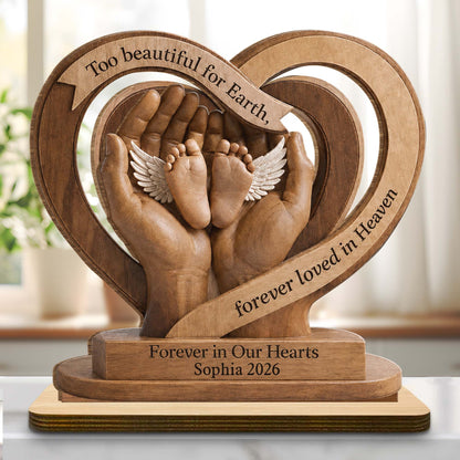 Too Beautiful For Earth - Personalized Wooden Plaque Memorial Gift for Baby