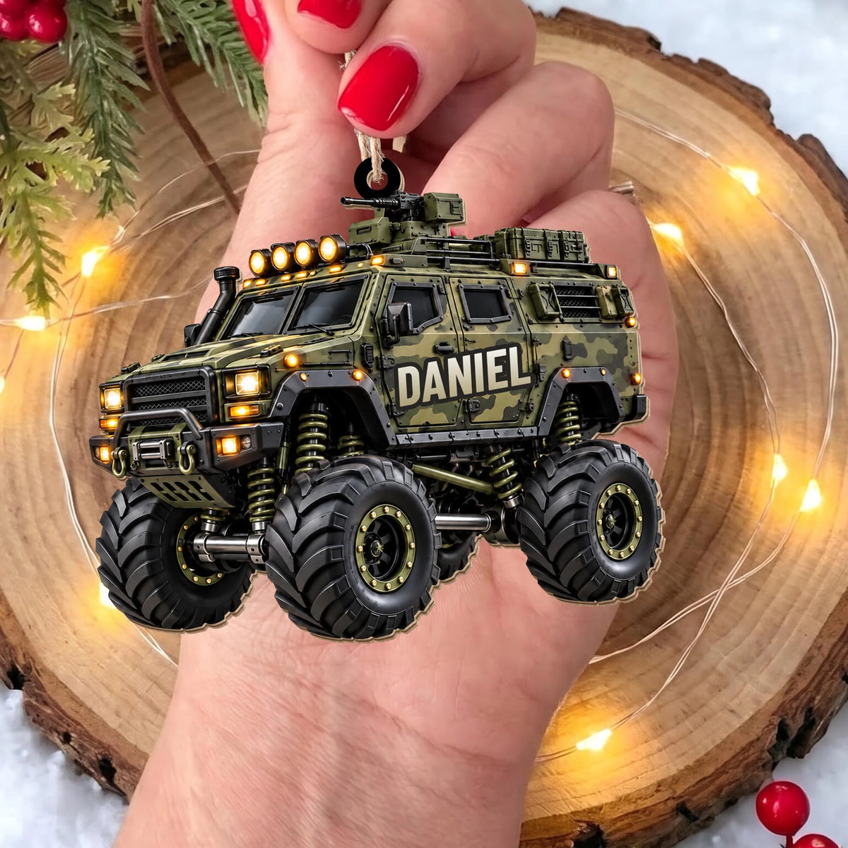 Ready For Adventure Personalized Monster Truck Wood Ornament - Custom Holiday Keepsake Gift for Son Grandson
