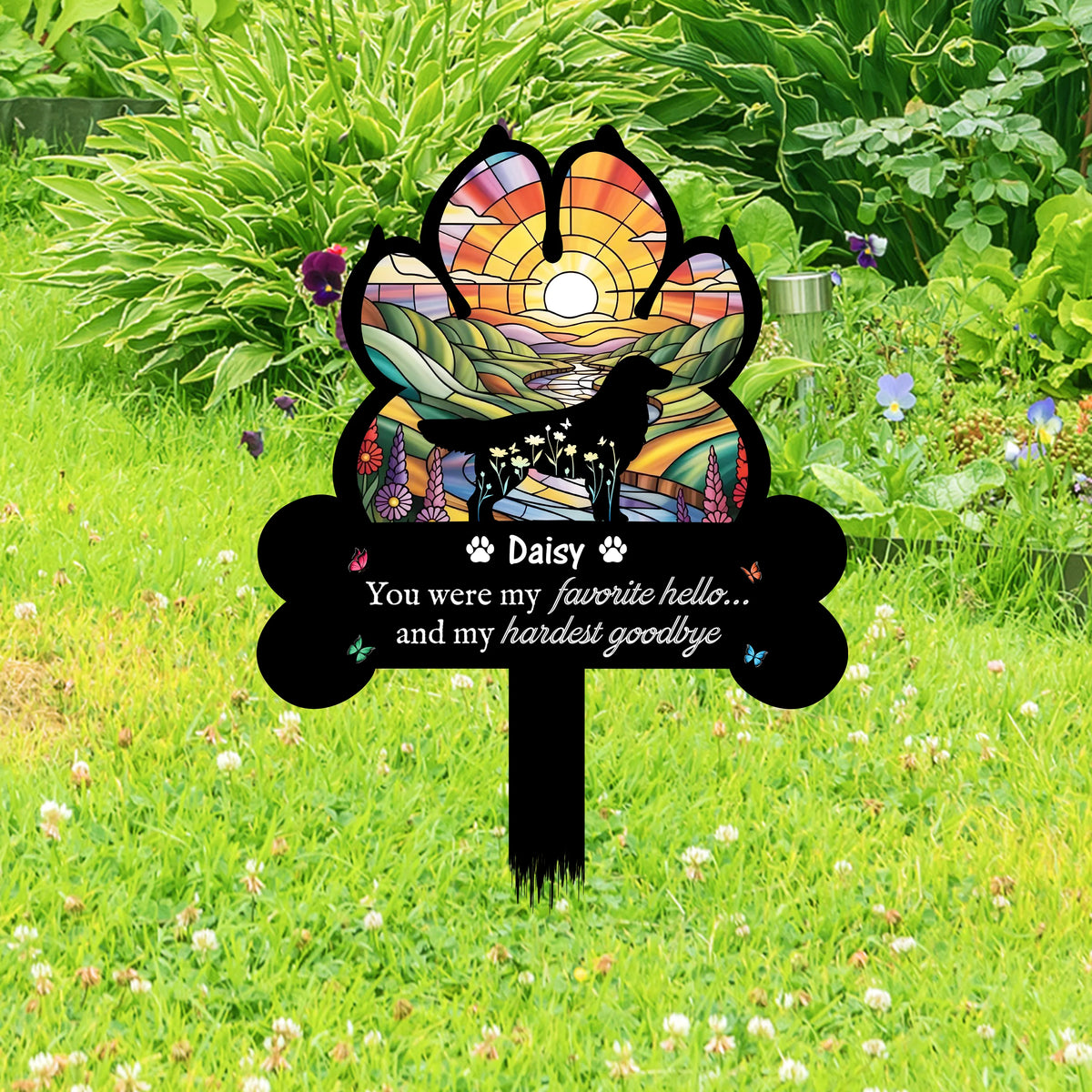 Paw Prints Forever on Our Hearts - Personalized Garden Stake Pet Memorial Gift