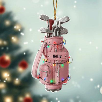 Custom Golf Bag Christmas Acrylic Ornament - Personalized Holiday Keepsake Gift for Golfers