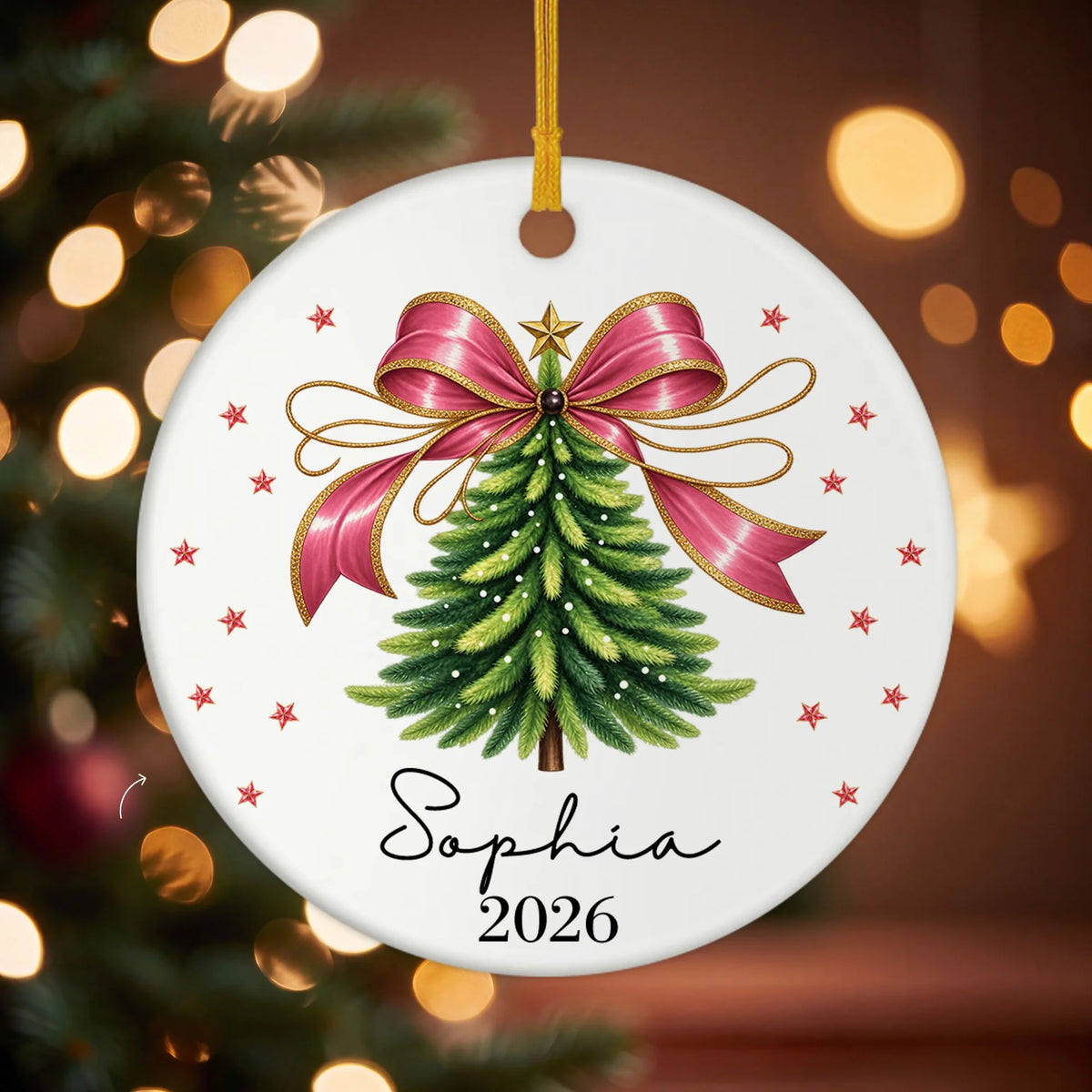 Bow Personalized Kids Ceramic Ornament - Custom Christmas Keepsake Gift for Kids