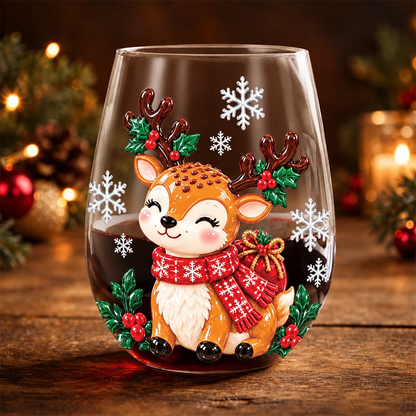 Festive Santa and Snowman Personalized Stemless Wine Glass - Christmas Drinkware for Family