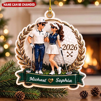 Golf Partners For Life Personalized Golf Couple Wooden Ornament - Custom Wooden Christmas Keepsake for Couples