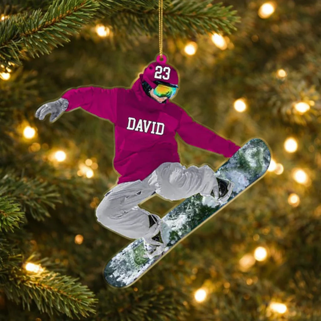 Snowboarder Jump Personalized Acrylic Ornament - Custom Snowboarding Holiday Keepsake Gift