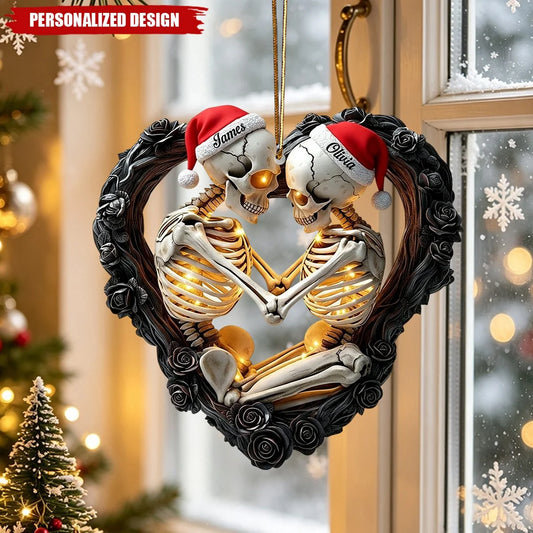 Personalized Skeleton Couple Acrylic Ornament - Custom Names Gothic Skull Heart Keepsake Gift