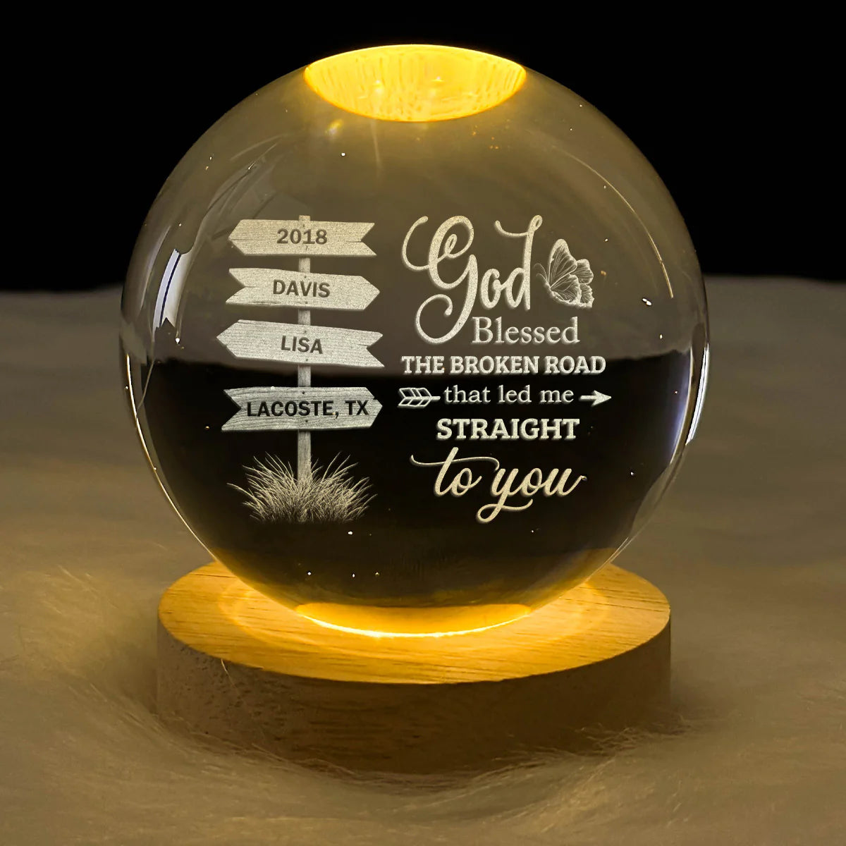 Custom God Blessed The Broken Road Crystal Night Light for Wife image 6