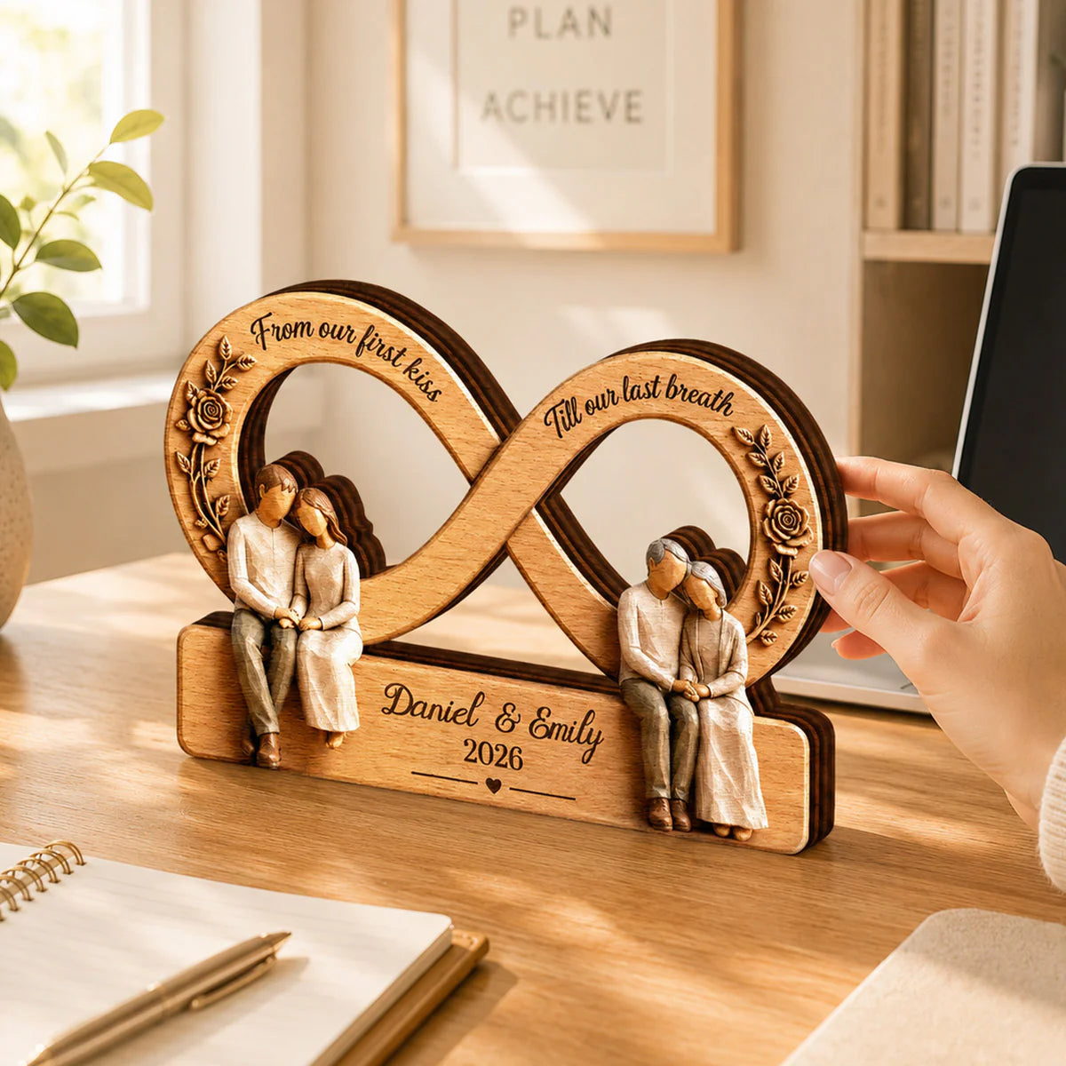Custom Infinity Couple Wooden Plaque for Wife with personalized design details for meaningful gifting image 7