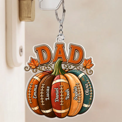 Custom Football Pumpkin Keychain with Kids Names - Personalized Fall Autumn Gift for Mom Dad