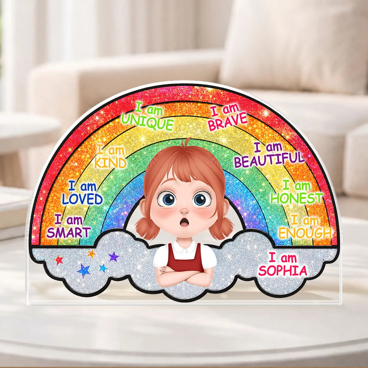 Daily Affirmations Rainbow Personalized Acrylic Plaque - Custom Bedroom Decor Gift for Kids