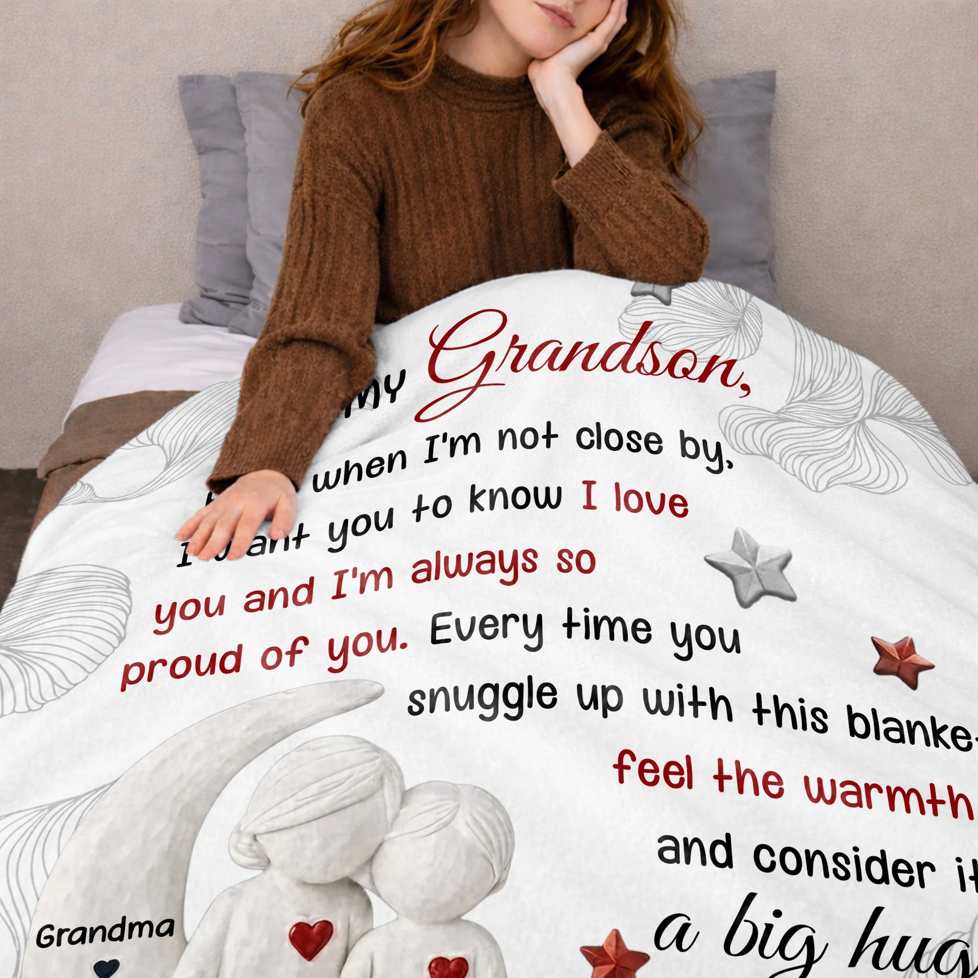 Personalized grandson blanket with moon stars design and love quote from grandma - cozy custom throw gift image 10
