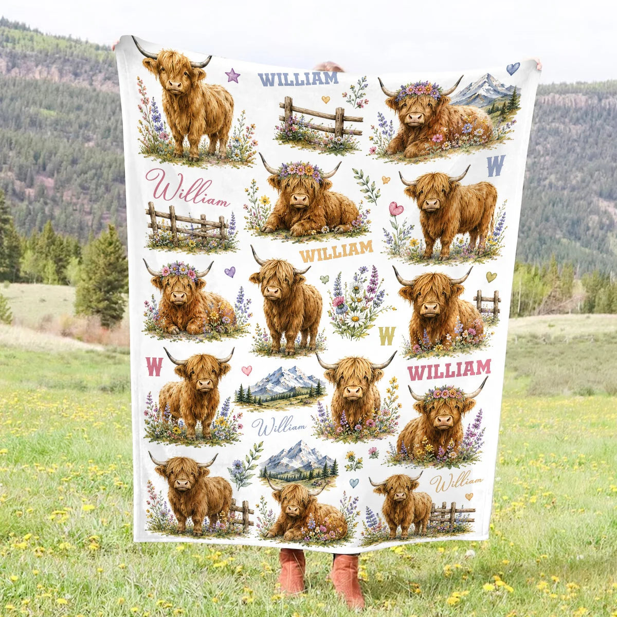 Personalized highland cow baby blanket with custom name for newborn baby shower gift image 7
