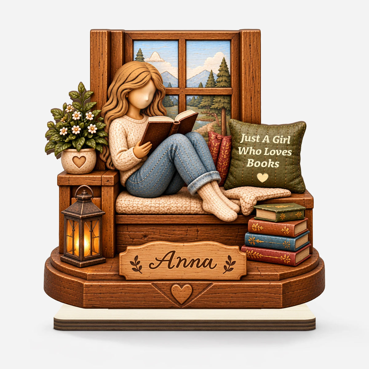 "Just A Girl Who Loves Books" Personalized Wooden Plaque - Custom Reader Gift