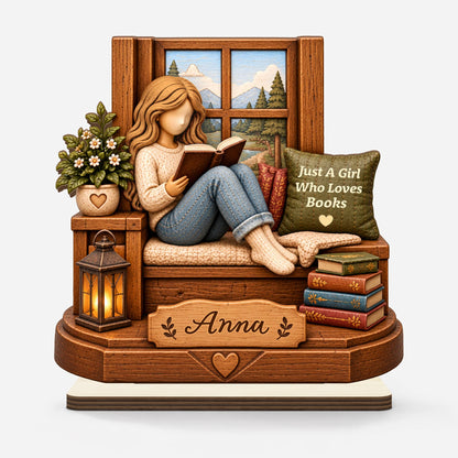 "Just A Girl Who Loves Books" Personalized Wooden Plaque - Custom Reader Gift