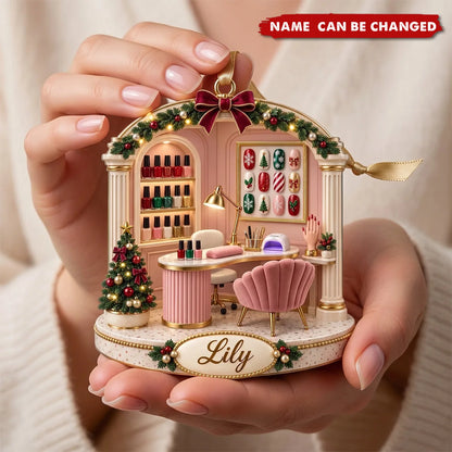 Nail Tech Salon Workstation Personalized Wooden Ornament - Christmas Gift for Manicurist