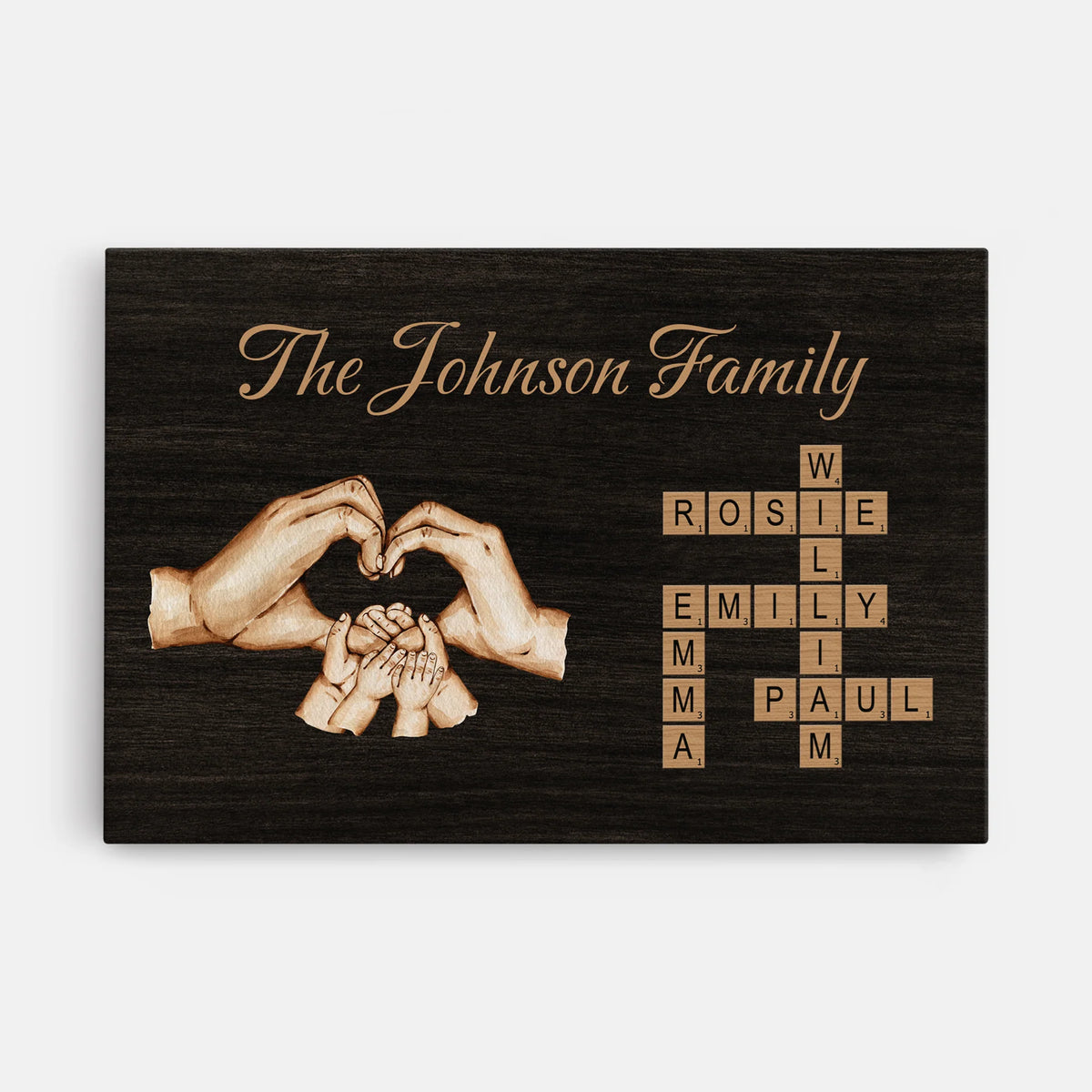 Hands Holding Personalized Family Crossword Canvas / Poster - Custom Keepsake Wall Decor