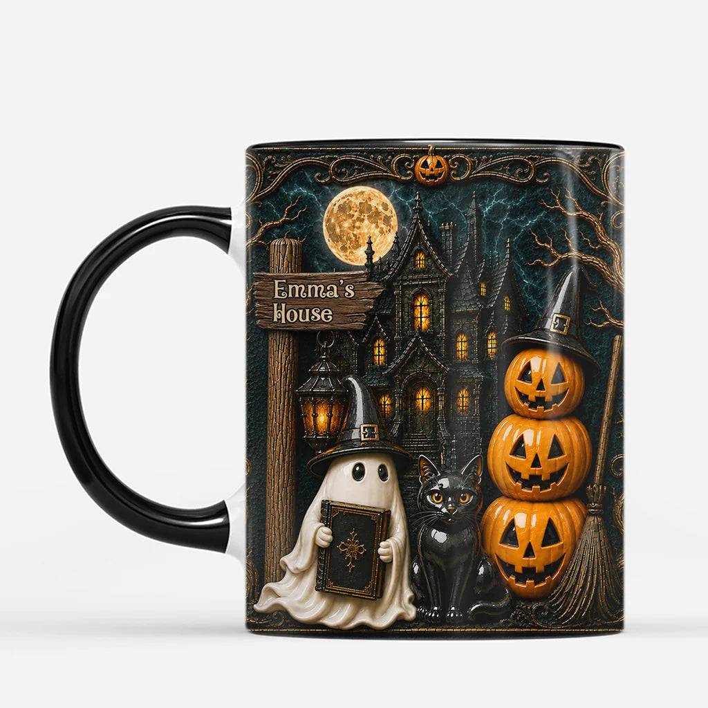 Haunted House Ghost Personalized Mug - Custom Halloween Gifts for Family & Friends