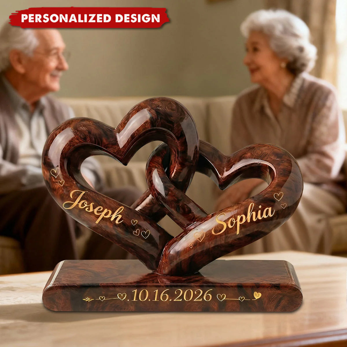 Custom Interlocking Hearts Anniversary Plaque personalization view for Wife