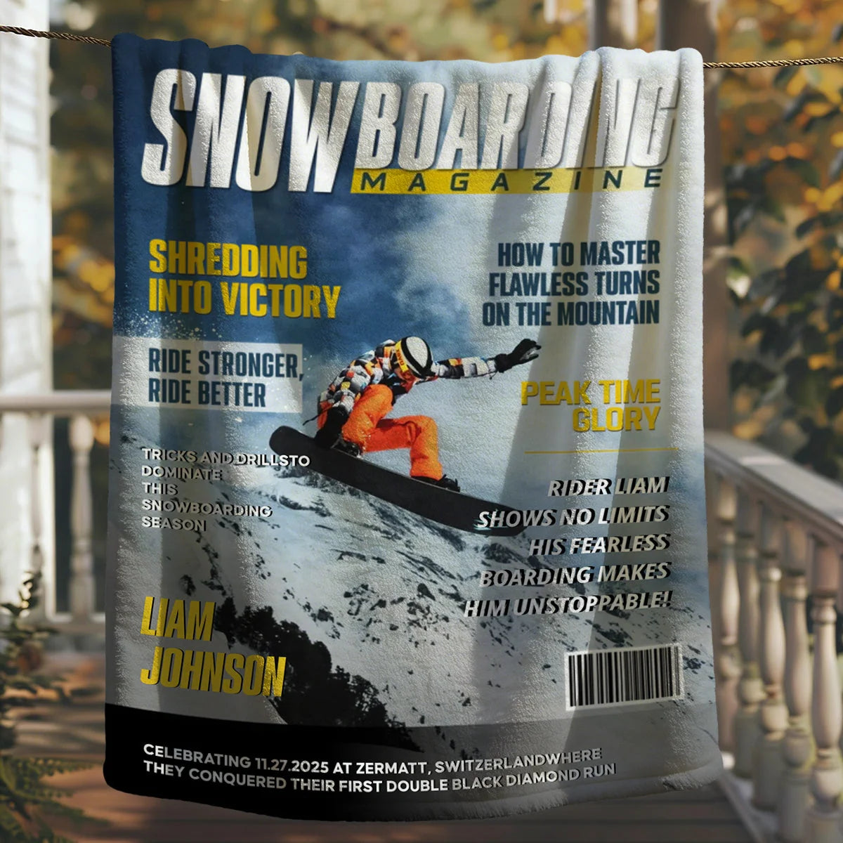 Personalized Snowboarding Photo Blanket - Birthday Gift for Winter Riders