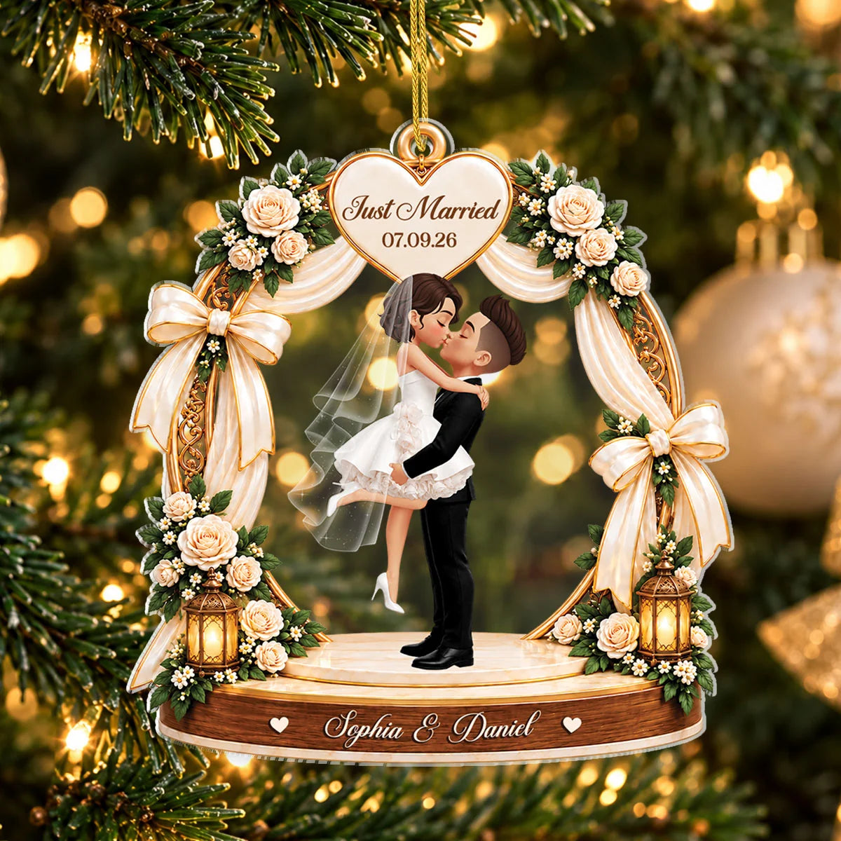 Just Married Personalized Acrylic Ornament - Wedding Keepsake Gift for Bride & Groom