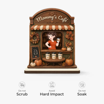 Mommy's Cafe Personalized Wooden Plaque - Custom Kids' Names Fall Decor Gift for Mom and Grandma