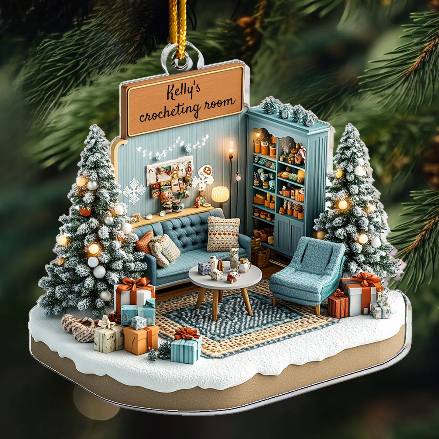 Crocheting Room Personalized Acrylic Ornament - Custom Craft Room Christmas Gift