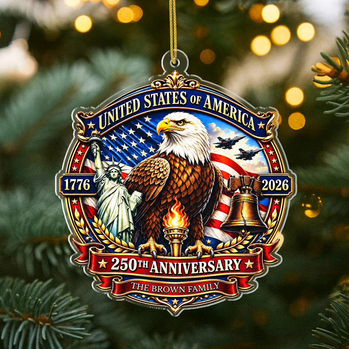 USA 250th Anniversary Eagle Acrylic Ornament - Personalized Patriotic Family Christmas Keepsake