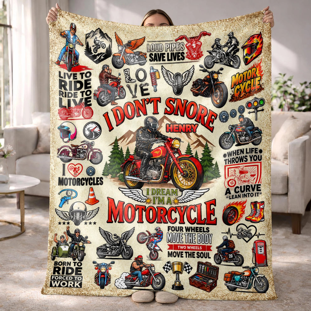Personalized Motorcycle Blanket - Custom Gift for Biker Husband & Dad
