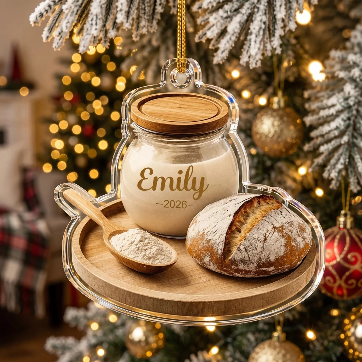 Personalized Sourdough Starter Christmas Acrylic Ornament - Custom Baker Gift Keepsake Holiday Decor