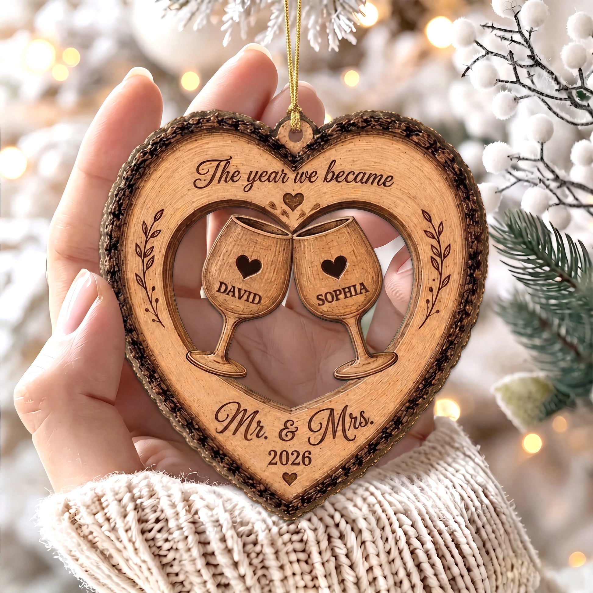 "The Year We Became Mr & Mrs" Personalized Newlywed Wooden Ornament - Custom Wedding Christmas Keepsake for Couples