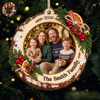 Personalized Family Photo Ornament - Custom Wood Christmas Keepsake Gift for Family