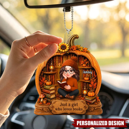 "Just A Girl Who Loves Books" Personalized Pumpkin Car Hanging Ornament - Custom Reader Gift
