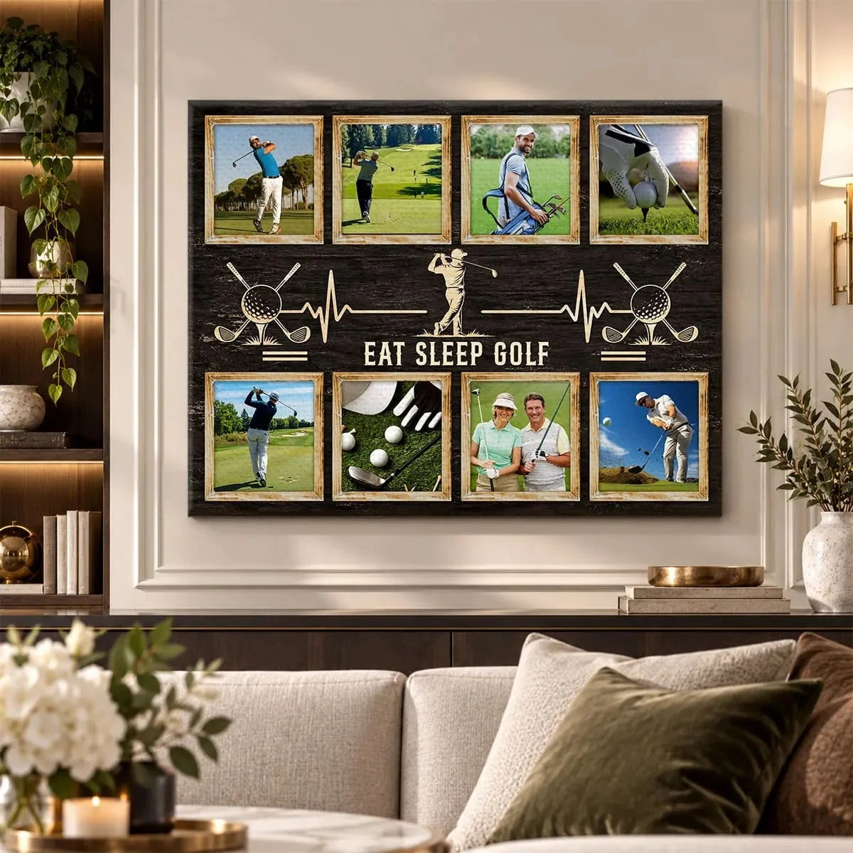 Personalized Eat Sleep Golf Photo Collage Canvas / Poster - Custom Golfer Wall Art Gift for Dad and Husband