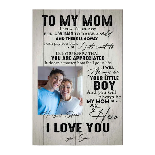 "To My Mom You Are Appreciated" Personalized Canvas / Poster - Custom Photo & Name Gift for Mom from Son