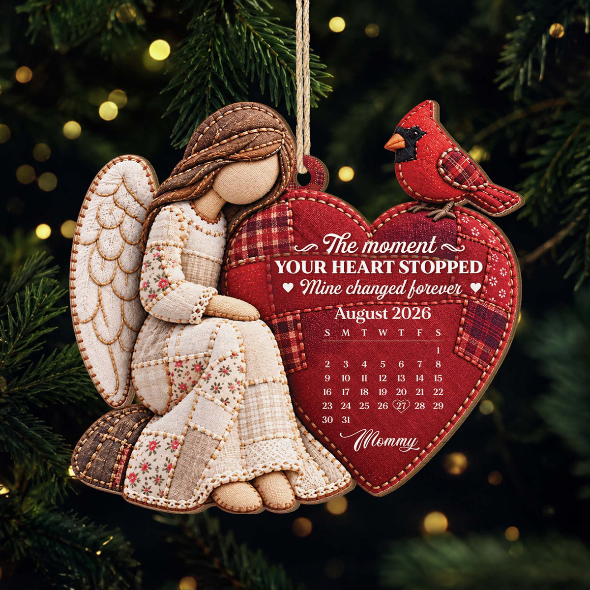 The Moment Your Heart Stopped Mine Changed Forever - Personalized Memorial Wooden Ornament for Mom Grandma