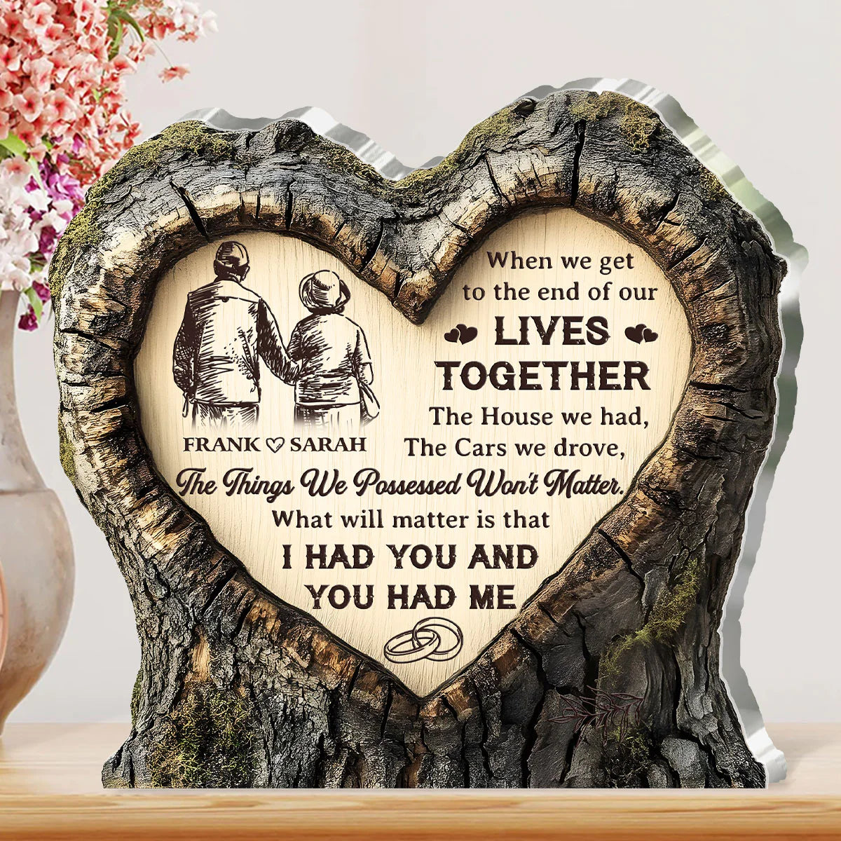 Plaque material and size view - Custom Couples Lives Together Acrylic Plaque