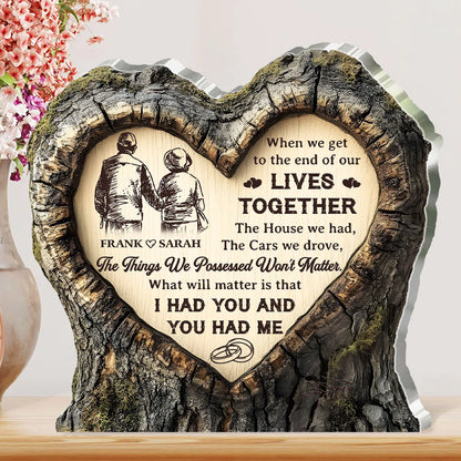 Plaque material and size view - Custom Couples Lives Together Acrylic Plaque