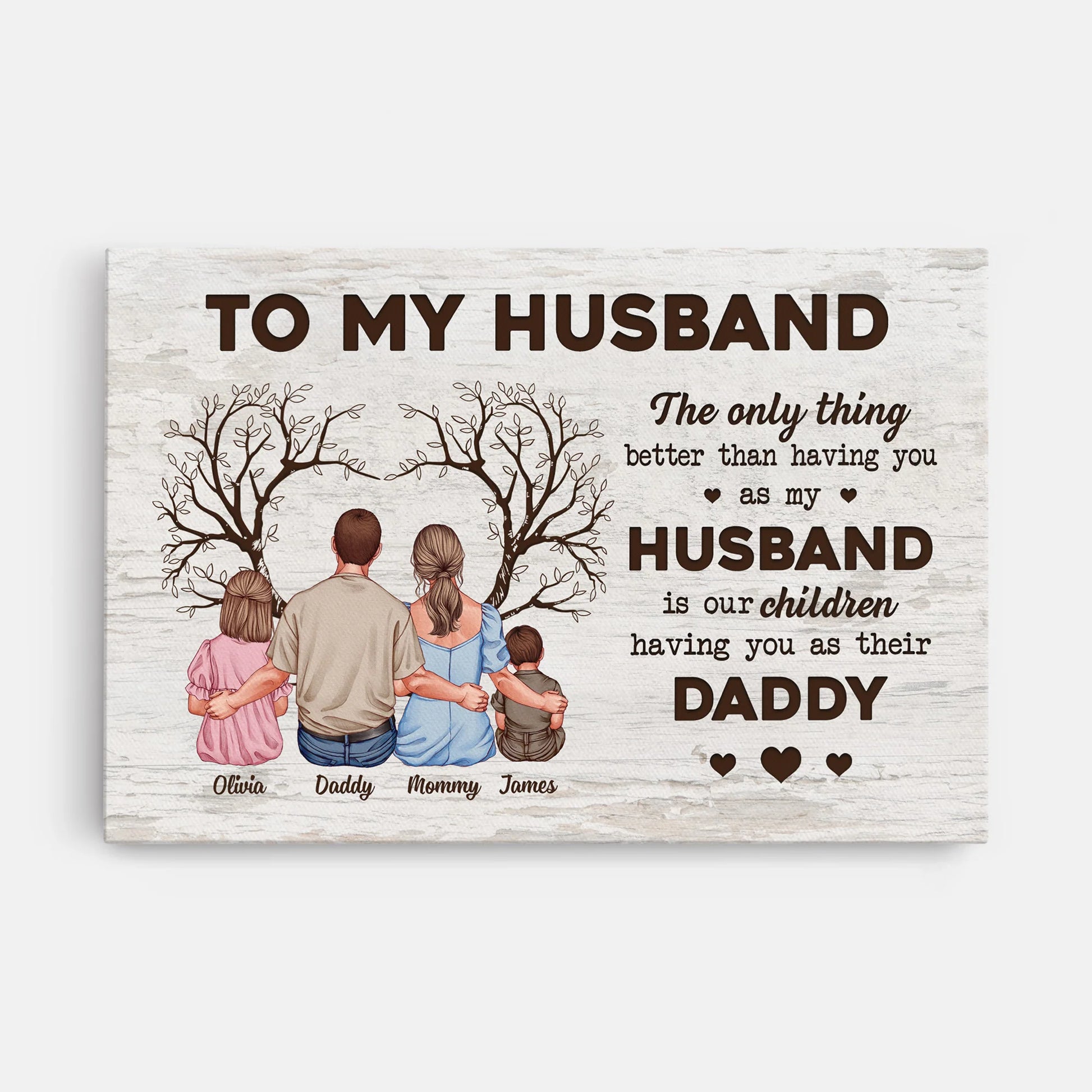 "To My Husband Having You As Daddy" Personalized Canvas / Poster - Custom Family Wall Art Gift for Dad