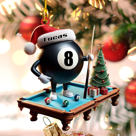 Personalized Billiard Player Name Christmas Acrylic Ornament - Custom Pool Ball Keepsake Gift