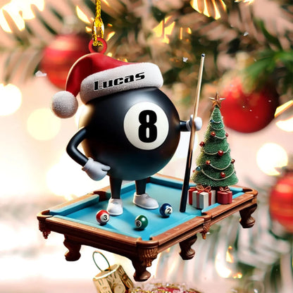 Personalized Billiard Player Name Christmas Acrylic Ornament - Custom Pool Ball Keepsake Gift