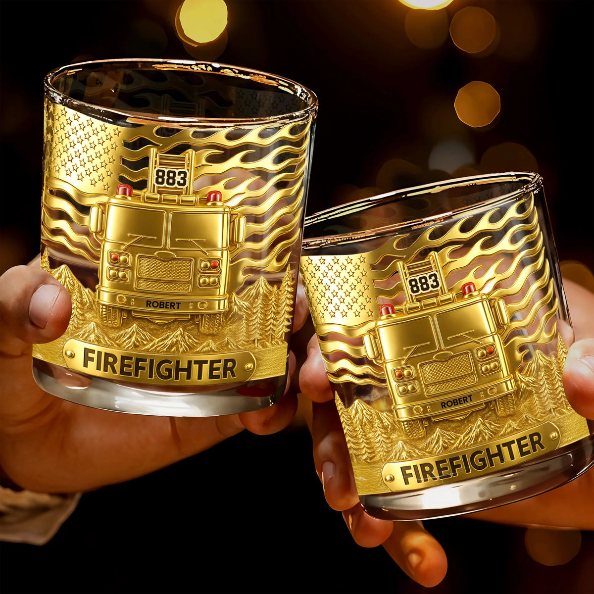 Fire Dept Badge Personalized Whiskey Glass for Firefighter - Custom Retirement Gift