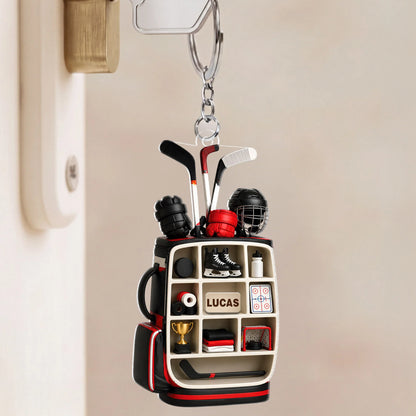 Personalized Golf & Hockey Bag Acrylic Keychain - Custom Name Sports Accessories Gift for Sports Lovers