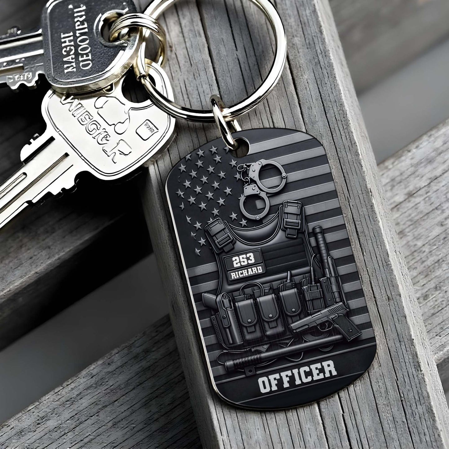 Custom Police Officer Keychain personalization view for Dad